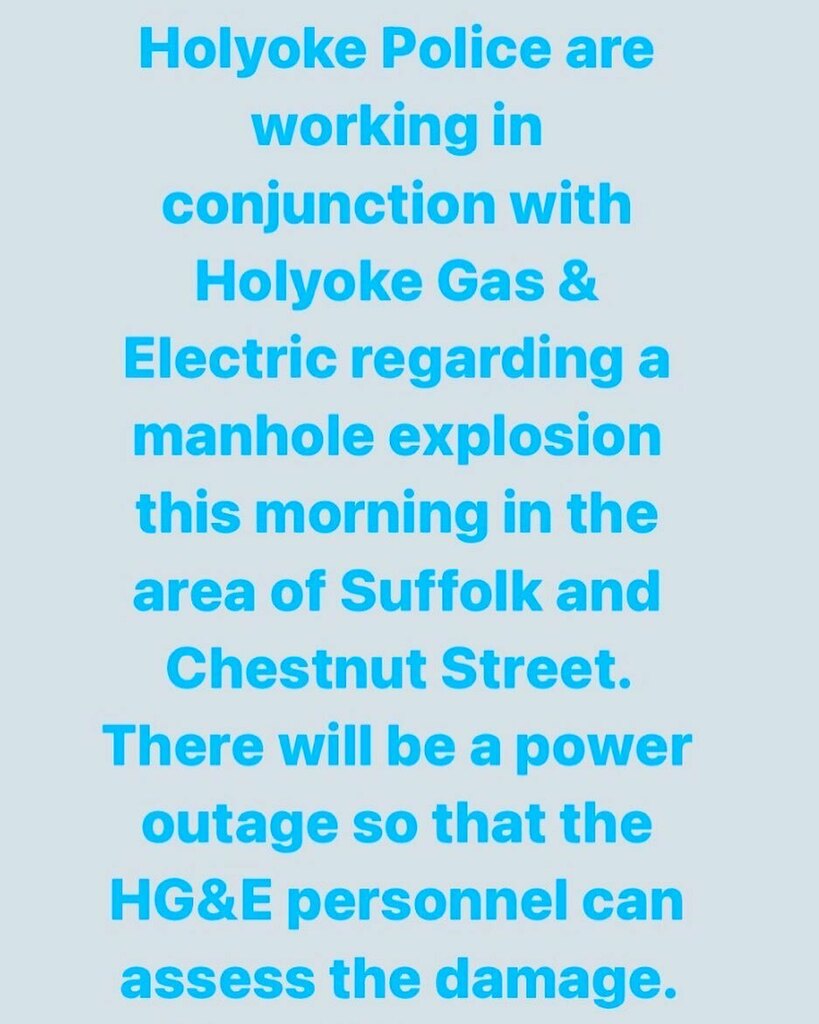 Manhole explosion , Suffolk and Chestnut Street. There will be Power outage so HG&amp;E Personnel can assess. instagr.am/p/CYeKl2WrL6B/