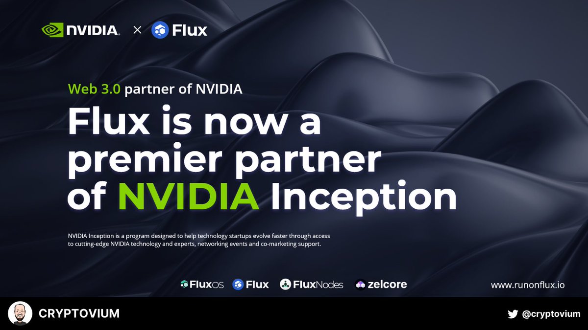 Cryptovium (@cryptovium) on Twitter photo 🚨 BREAKING $FLUX NEWS 🚨
#Flux joins the <a href="/nvidia/">NVIDIA</a> Inception program as a premier member!
This gives <a href="/RunOnFlux/">Flux I Decentralized Cloud</a> access to NVIDIA technical expertise, cross marketing opportunities and so much more.
This could turbocharge Proof of Useful Work dev & adoption for #MachineLearning! 🚨 BREAKING $FLUX NEWS 🚨
#Flux joins the <a href="/nvidia/">NVIDIA</a> Inception program as a premier member!
This gives <a href="/RunOnFlux/">Flux I Decentralized Cloud</a> access to NVIDIA technical expertise, cross marketing opportunities and so much more.
This could turbocharge Proof of Useful Work dev & adoption for #MachineLearning!