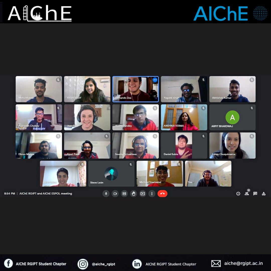 AIChE_RGIPT's tweet photo. We are elated to share that we had a great interactive session with AIChE ESPOL Student Chapter. The session was quite insightful,as it touched on ongoing research initiatives and other topics. In the future, we hope to conduct more synergistic meetings with AIChE ESPOL.#RGIPT https://t.co/EhZcHXTEVq