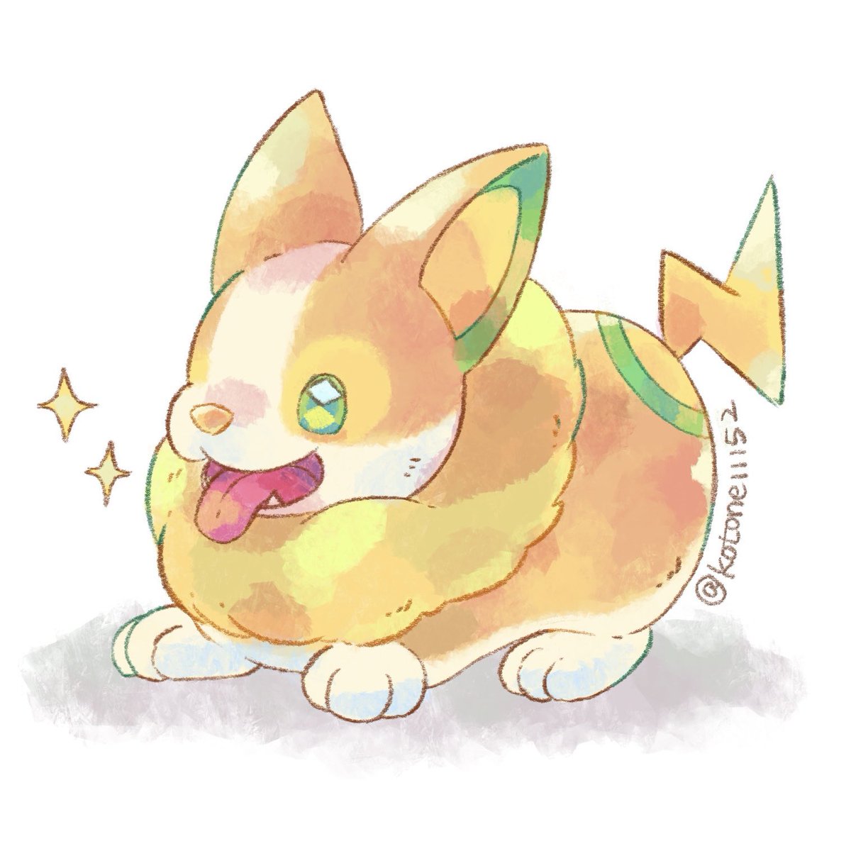 yamper tongue no humans pokemon (creature) tongue out solo sparkle green eyes  illustration images