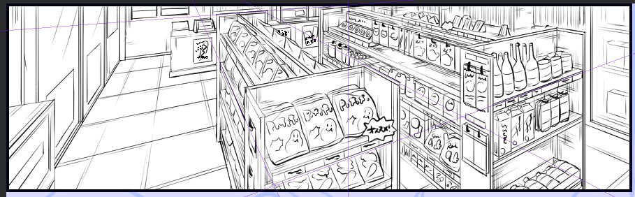 練習がてらコンビニ。改善の余地はあるけど、パースのパの字も理解してなかった私からの成長を感じる…! 