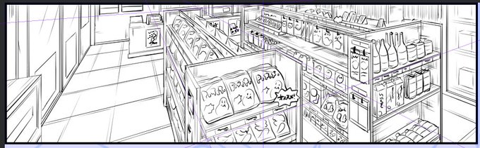 練習がてらコンビニ。改善の余地はあるけど、パースのパの字も理解してなかった私からの成長を感じる…! 