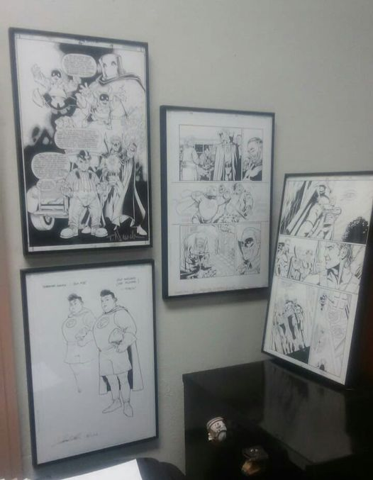 writerjimbeard's tweet photo. My meager #MaHunkel #RedTornado original art collection, in my office at work.
#DCComics #SheldonMayer #GoldenAge https://t.co/4uM22WXazs