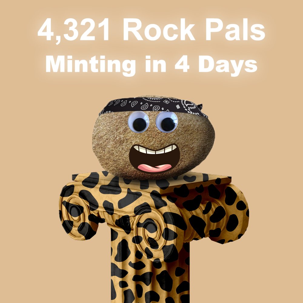 AnbroNFT's tweet photo. Introducing Rock Pals! 🪨

⭐️ 4,321 Rock Pal NFTs
⭐️ Earn $PEBBLES
⭐️ .05 Mint Price

Follow @rockpalsnft &amp; Tag Friends! 🔁

⏰ Minting begins soon! (Jan 12th)

Join the community: https://t.co/GfcCjCnRw7

💫Retweet https://t.co/aURhpFiLzn