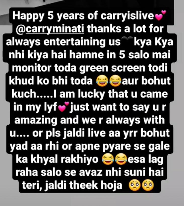 sakshi_vish's tweet photo. @CarryMinati 🥺🥺💕 #5yearsofCarryislive https://t.co/DAeim63hDU