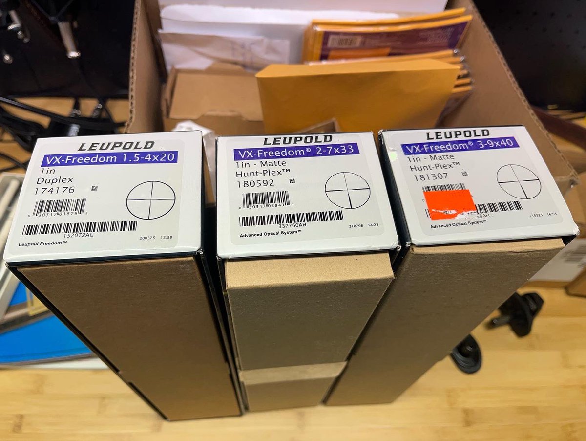 JohnThomsonSK's tweet photo. Look what came in the mail!
I’ve never owned @LeupoldOptics & I have to say I’m impressed by the VX-Freedom scopes.
The 1-4x is going on a custom @RemingtonArms 760 in 338 Federal.
The 2-7x is going on a Browning #tbolt in 17 HMR
The 3-9x is going on a Browning #xbolt in 270 https://t.co/S8Bwz6cIIg