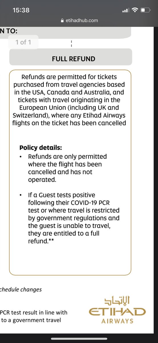 zannnn20's tweet photo. @EtihadHelp Hello. Was wondering if “travel is restricted by government regulations and the guest is unable to travel, they are entitled to a full refund” - does that include travel to Australia for a non-Australian passport holder that fails to get a travel exemption? https://t.co/tljK7ZKHQt