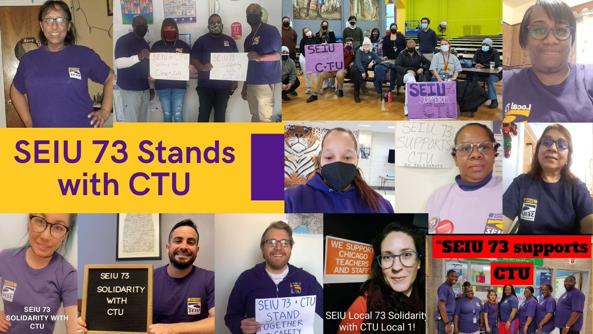 SEIULocal73's tweet photo. SEIU 73 support staff in the schools stand with @CTULocal1 . Hundreds of members have taken zero days or benefit days to stand in solidarity during the CTU lockout. We need strict metrics and safety measures in our schools to keep our staff, children, and communities safe. https://t.co/IccW6ZeK7j