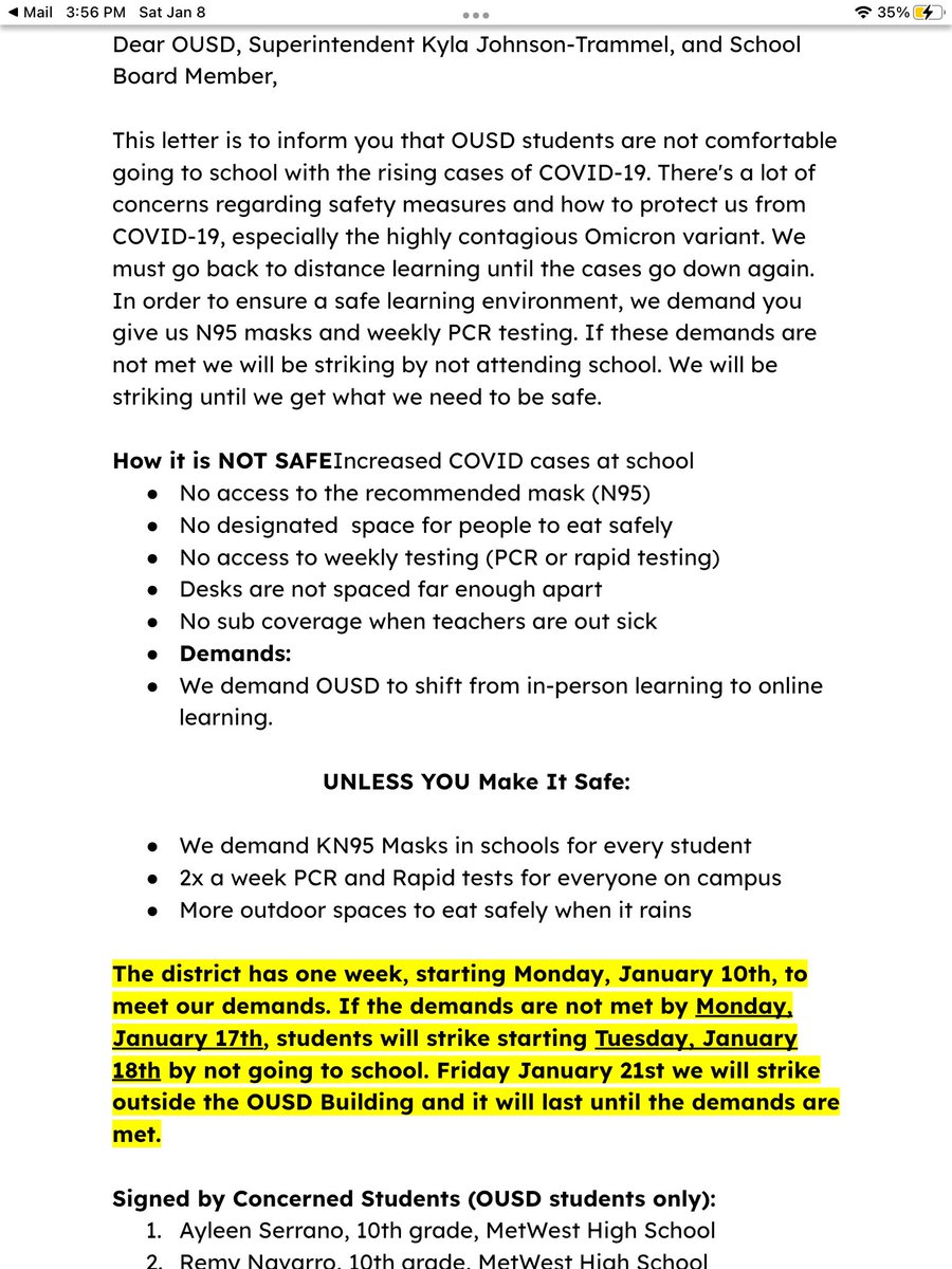 Oakland student petition: move to remote or make schools safe. docs.google.com/document/d/1l9…