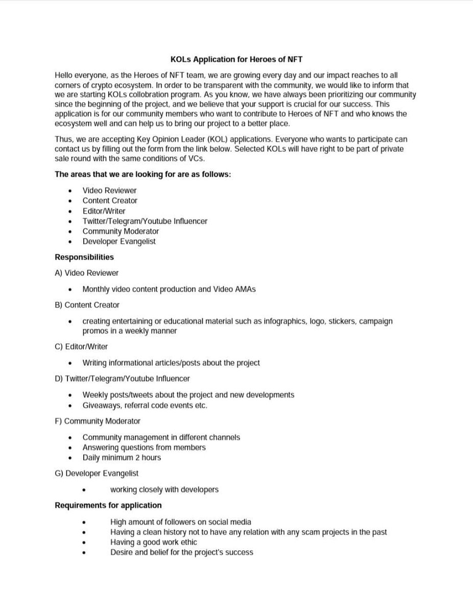 Hey Heroes, we have started to accept your KOLs application. With our community's support, we believe that we are going to grow stronger!

You can apply through the link:

docs.google.com/forms/d/1GXVpU…