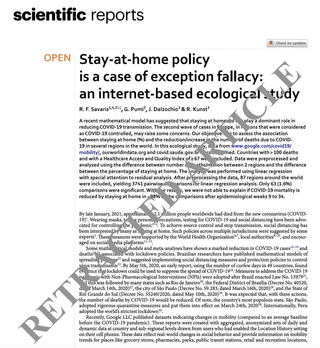 RetractionWatch's tweet photo. Paper claiming a lack of evidence COVID-19 lockdowns work is retracted.
https://t.co/1bwgPraqVc https://t.co/kyyXOA53XA