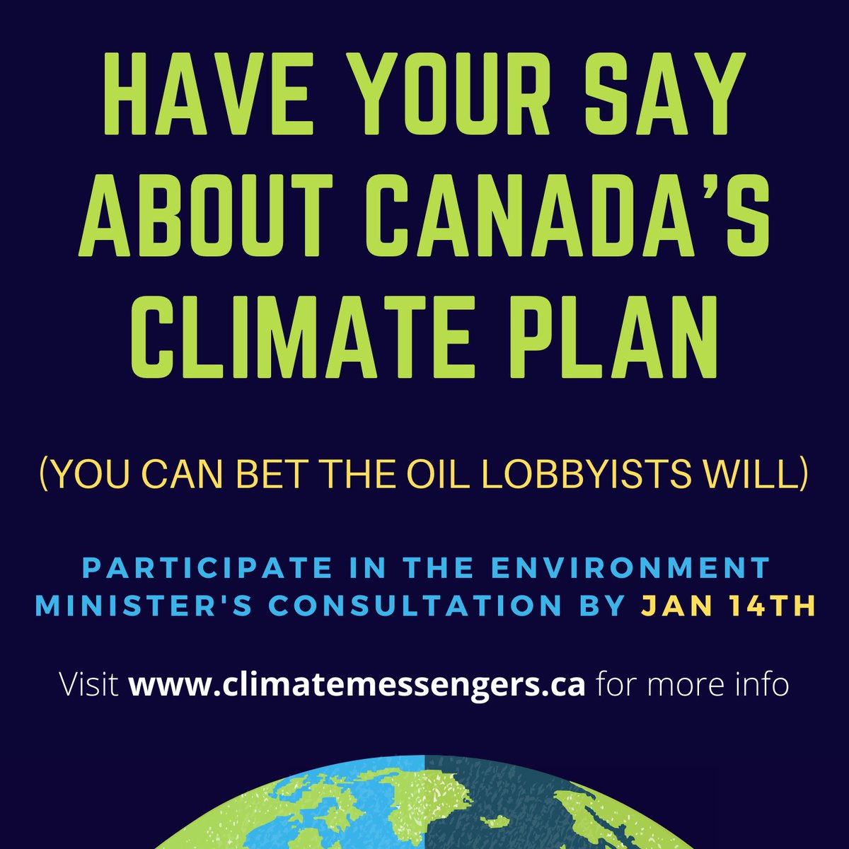 When government consults on climate change, Big Oil always shows up. Now it's our chance to help shape Canada's climate policy. The Environment Minister's public consultation closes Jan 14th.

Find out how to have your say, with our easy toolkit! #cdnpoli

link.climatemessengers.ca/IF0h80