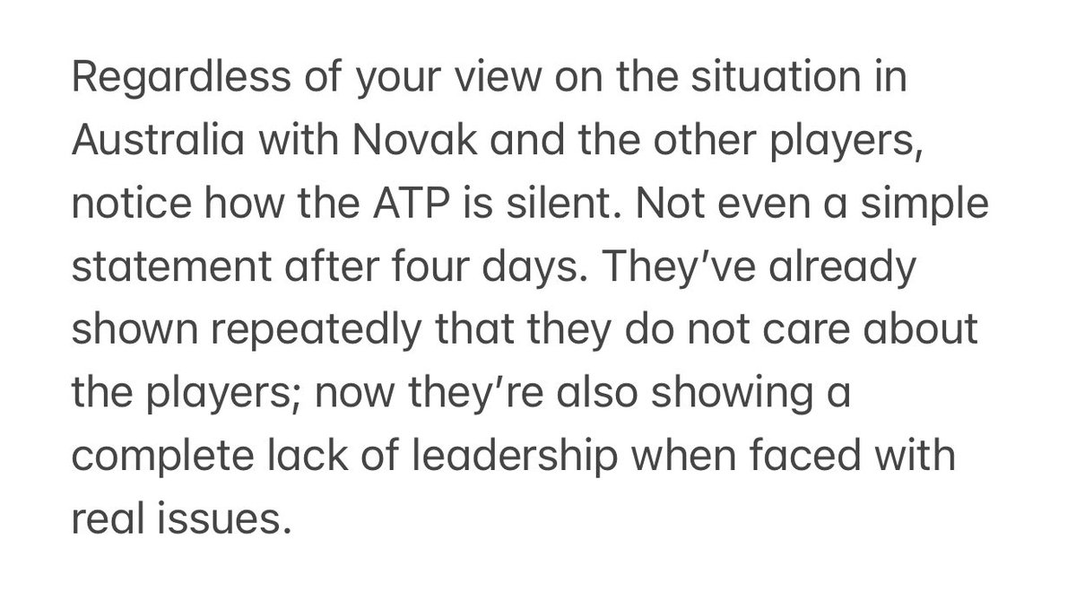 VasekPospisil's tweet photo. The silence from the @atptour on the @AustralianOpen, @DjokerNole &amp; other players is deafening. @ptpaplayers https://t.co/1JebREfzP3