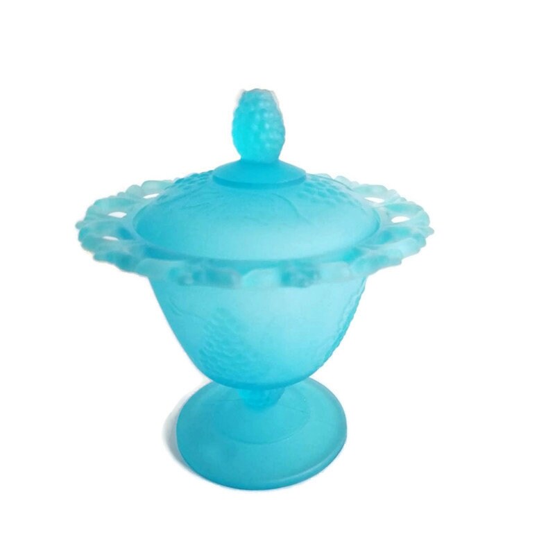 JunkYardBlonde's tweet photo. Blue Frosted Glass Compote Open Lace in Harvest Grape by Indiana Glass https://t.co/4CsKlF7gCs #Etsysellsvintage #Gotvintage #JunkYardBlonde #BlueSatinGlass https://t.co/Td7zWvUPLC