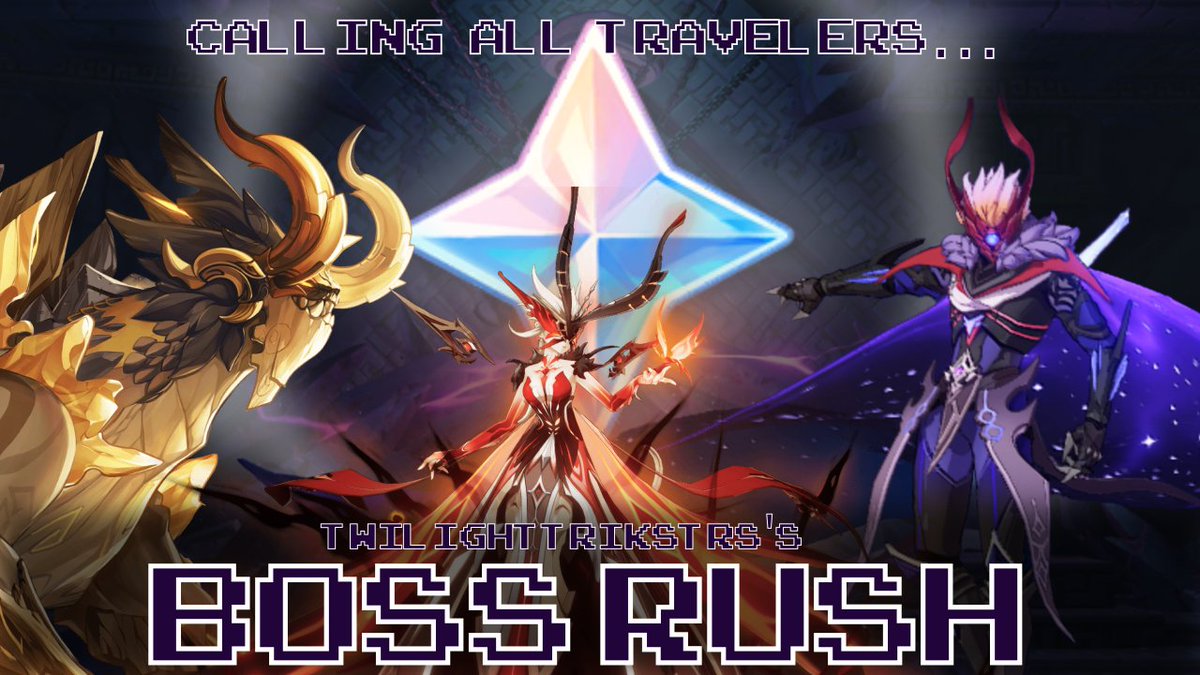 twilighttrikstr's tweet photo. ⚠️ ATTENTION ALL TRAVELERS ! DO YOU HAVE WHAT IT TAKES TO BEAT THE BIG BADDIES OF TEYVAT ? ⚠️
introducing... BOSS RUSH GENSHIN GA

giving away these prizes :

✦ 3x 100$ GC pack
✦ 5x 2 months welkin
✦ 1x limited 5* character of choice

ends jan. 25 !

⬇️rules and info below ! https://t.co/HnO5PQHoEG