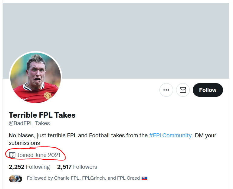 BadFPLStats's tweet photo. @BadFPL_Takes An example of a "worst take" is you stealing your account concept from me. #FPL #Thief https://t.co/PdFyAvvLCd