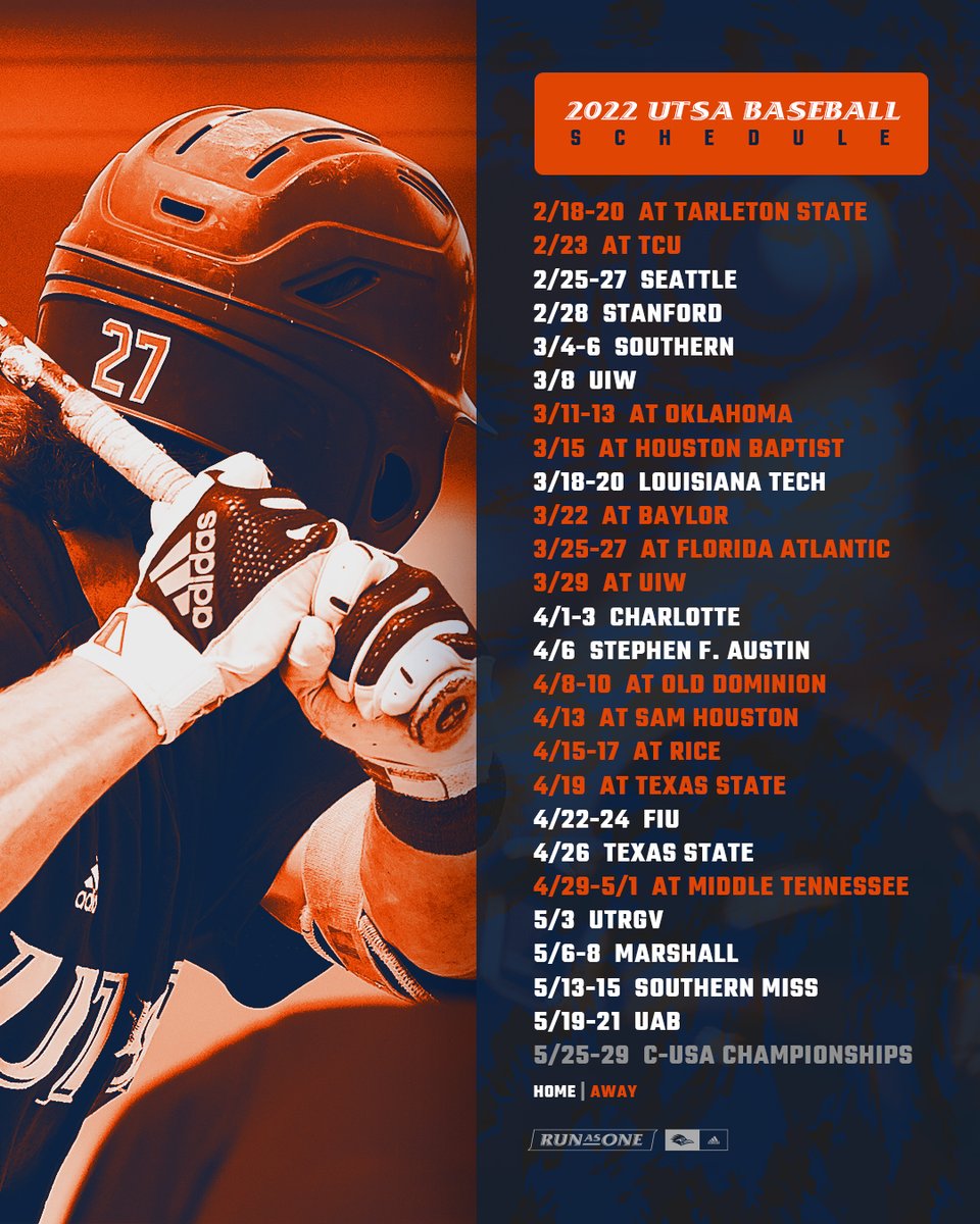 UTSABSB's tweet photo. Mark your calendars Roadrunner fans. Here is our schedule for the 2022 season! 

🔗 https://t.co/e8rwQ18OBe 
📆 https://t.co/ggVeo4Rt6Q

#BirdsUp 🤙 https://t.co/DKMsbJJU5A