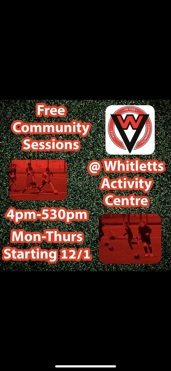in_vics's tweet photo. Free football returns next Wednesday at Whitletts Community Park π΄β«οΈ
Gates will be open with coaches there to provide equipment if required β½οΈ
Monday - Thursdays 4pm - 5.30pm
#Turnupandplay
#vicsinthecommunity
#Freefootball
#communitypitch https://t.co/9nBi2yB01n