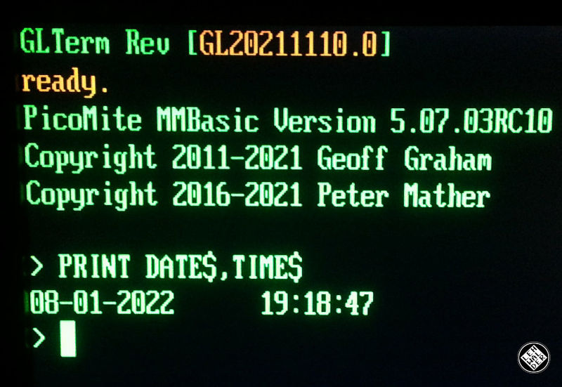 guidol70's tweet image. Heute mal den #Picomite (RPi Pico mit #MMBASIC) mit dem #VGA32-Terminal (GLTerm) verbunden und die serielle Console auf GP20/GP21 (COM2) konfiguriert ;)