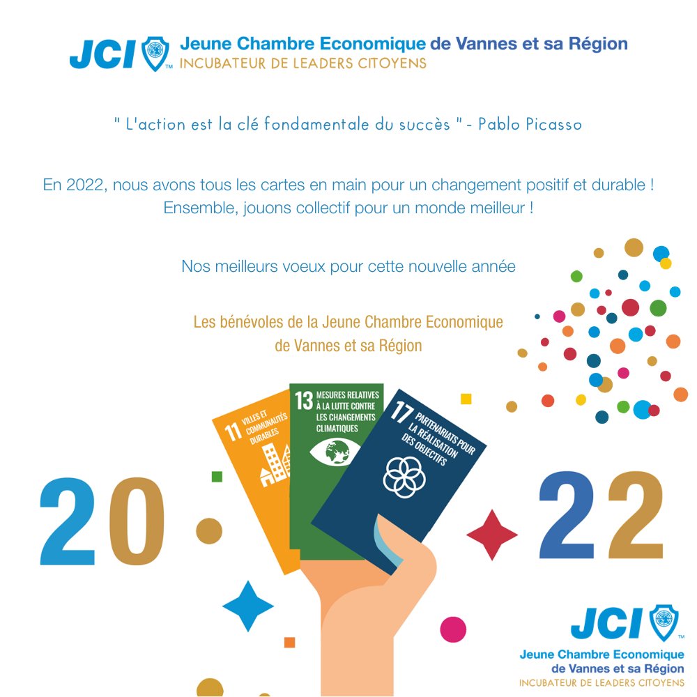 🎉 La Jeune Chambre Economique de Vannes et sa région vous souhaite une bonne année 2022 !

Ensemble, révélons-nous et soyons tous moteur du changement positif ! 💪

#JCI #JCEF #leaderscitoyens #bonneannee