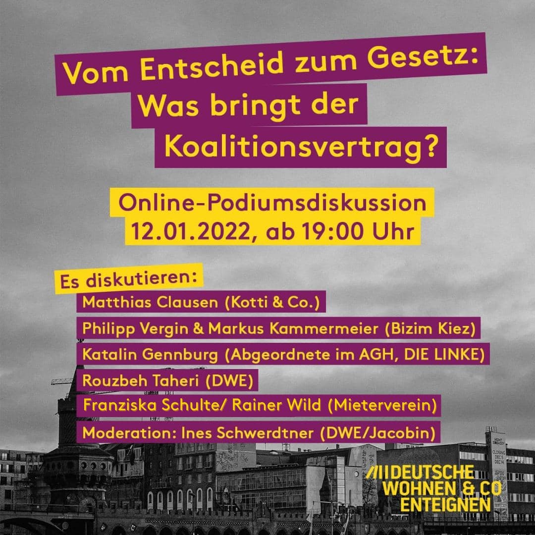 👊Am Mittwoch, 12. Januar, werden wir mit unseren Bündnispartner:innen und der Politik gemeinsam darüber diskutieren, was wir von den Ergebnissen des Koalitionsvertrages halten und wie wir als Mietenbewegung im Jahr 2022 weiterarbeiten werden. #Koalitionsvertrag