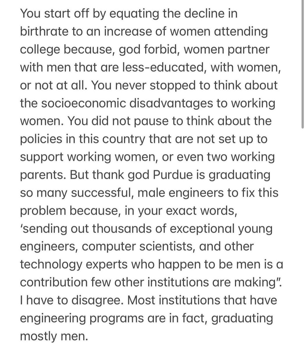 sarah_reaves's tweet photo. my open letter to @LifeAtPurdue &amp; Mitch Daniels after the incredibly misogynistic section of his annual letter titled: “Where Are All the Men?” https://t.co/Trnah2PRlm