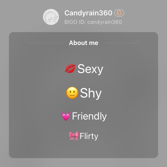 I am:💋Sexy,🙂Shy,💓Friendly I like:🎵Music,🎏Entertainment,🥘Cooking Do you like it too? https://t.co/uKf5aQk1vB