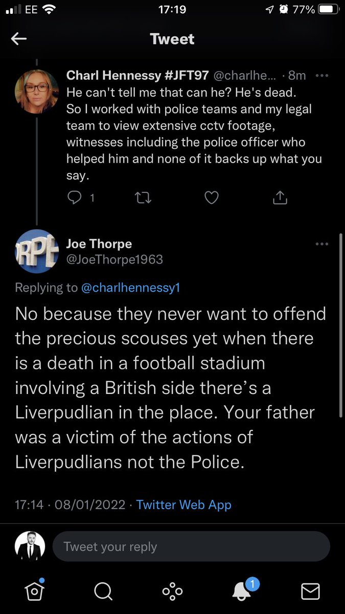 Let’s make <a href="/JoeThorpe1963/">Joe Thorpe</a> famous for harassing bereaved families of Hillsborough. #JFT97 #LFC