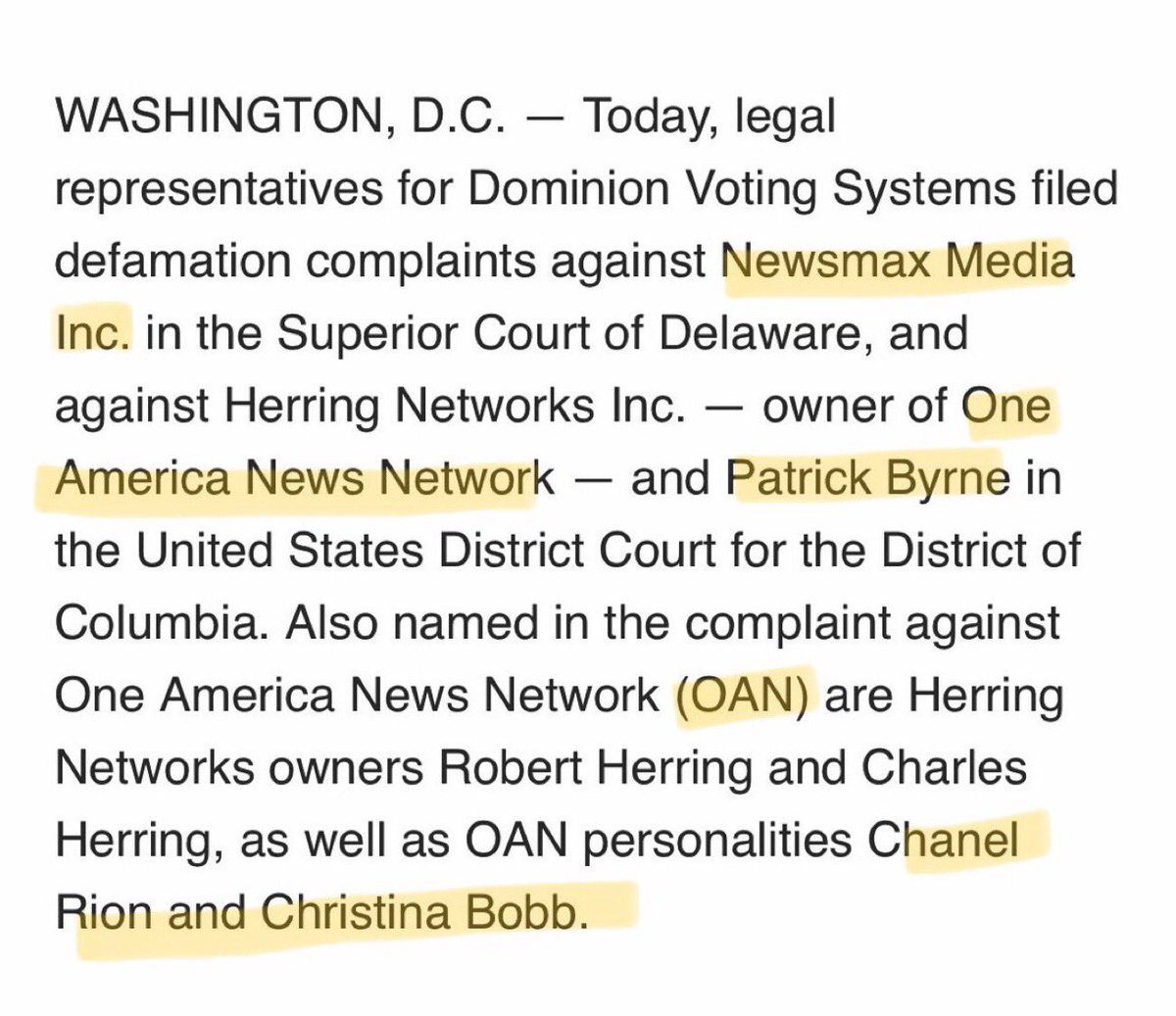 AuCaDoMom's tweet photo. @realLizUSA ICYMI: Dominion Voting Systems files $1.7 BILLION $ lawsuit
https://t.co/3FUivN4vaz
"@OAN’s @christina_bobb… crossed journalism ethical lines & raised funds for the sham audit.”
Arizona is specifically mentioned 74 times in the lawsuit.
#ArizonaFraudit #Dominion #ChristinaBobb https://t.co/Y4rekXPUer
