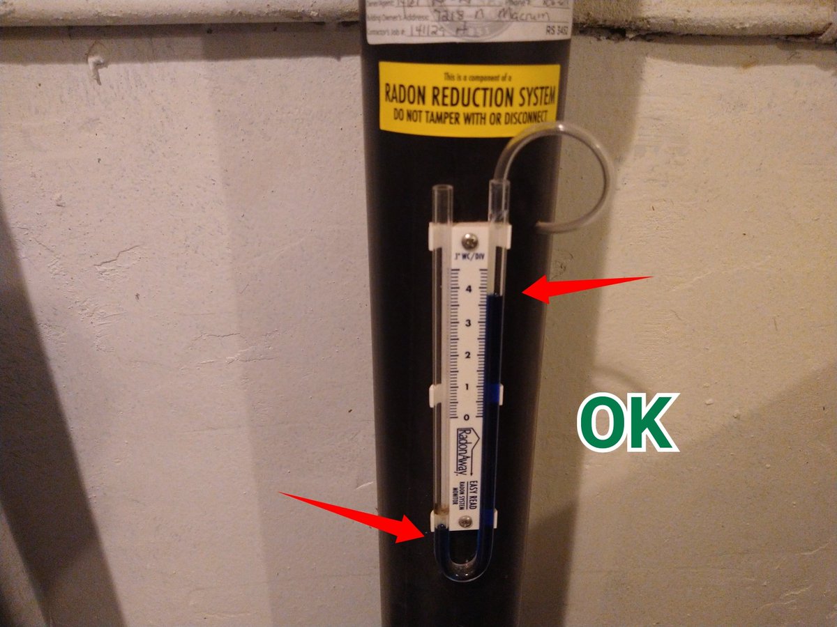 rtolle99's tweet photo. If you have a Radon Mitigation system, check it periodically to make sure you can see the fluid level offset indicating the pump is working.  If it's level and straight across, call a Radon Mitigation contractor to fix it. https://t.co/PQpwdAO1Bx
