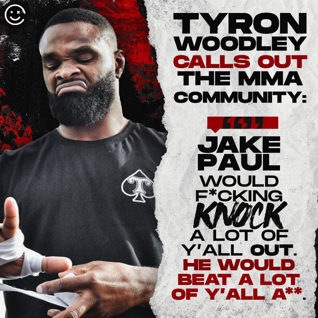 HappyPunch's tweet photo. Tyron Woodley called out the MMA community and backed Jake Paul on IG Live today. 💪

Is Tyron speaking facts? https://t.co/oZ12qKNw3n
