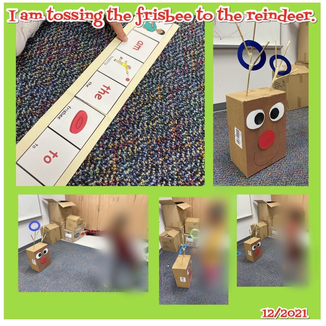 Andre_Bristol's tweet photo. Reindeer games were a success! Students described actions with βI amβ doing sentences while playing frisbee with a reindeer, spinning dreidels, and creating with popsicle sticks! @CFISDAndre #AndreInAction #WhereLearningIsMagical @Juliebslp @AndreNByers #cfisdslps #cfisdslp https://t.co/vzQrlCUZp2