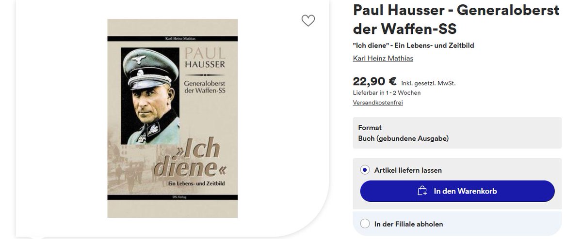 HannahLupper's tweet photo. Bei #Thalia kann man für 22.90 Euro ganz easy eine revisionistische Schrift über einen Kriegsverbrecher und prominenten Protagonisten der #Kriegsverbrecherlobby #HIAG aus einem NPD-Verlag kaufen. WTF. https://t.co/PWZejWYI9s