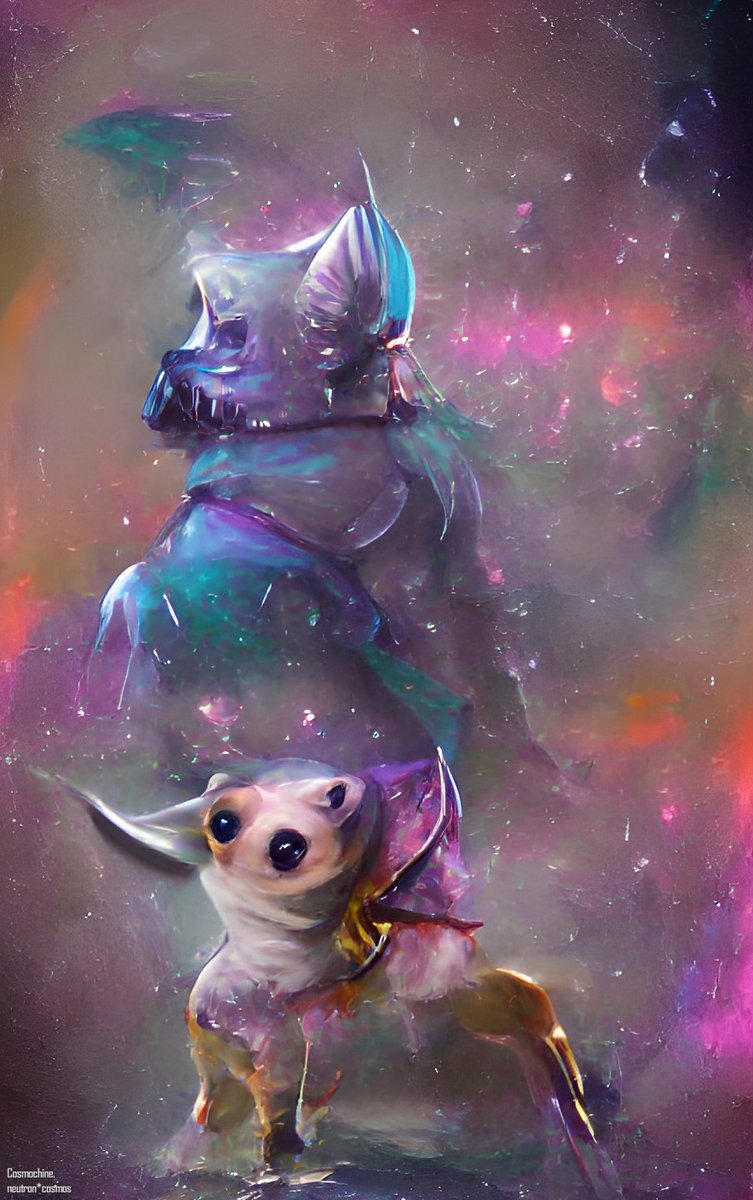 cosmochine's tweet photo. Another day - another #CosmicChihuahua #DogShow.

We present Cosmic Chihuahua 0099.

What in the Cosmos is going on here? Is that shadowy figure this dog's destiny? His father? Could he be... a bad boi? 🧐

Help us rank this little guy!

POLL IN REPLY BELOW!!! https://t.co/f27tHllQD2