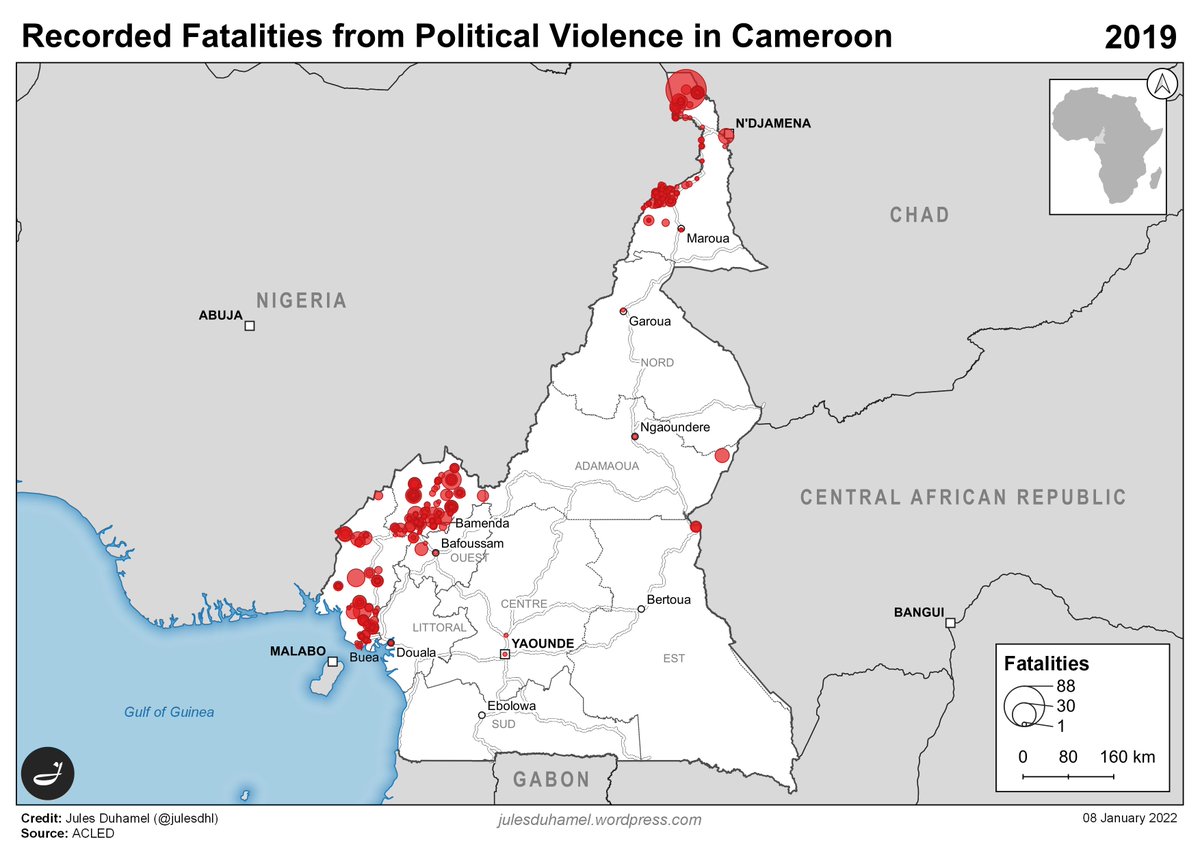 julesdhl's tweet photo. Recorded fatalities from political violence in #Cameroon 🇨🇲 (2019 - 2021*)
*Up to 10 December 2021
Higher resolution available here: https://t.co/lPMw0hpSD6
Source: @ACLEDINFO. https://t.co/oOR4DHz2ES