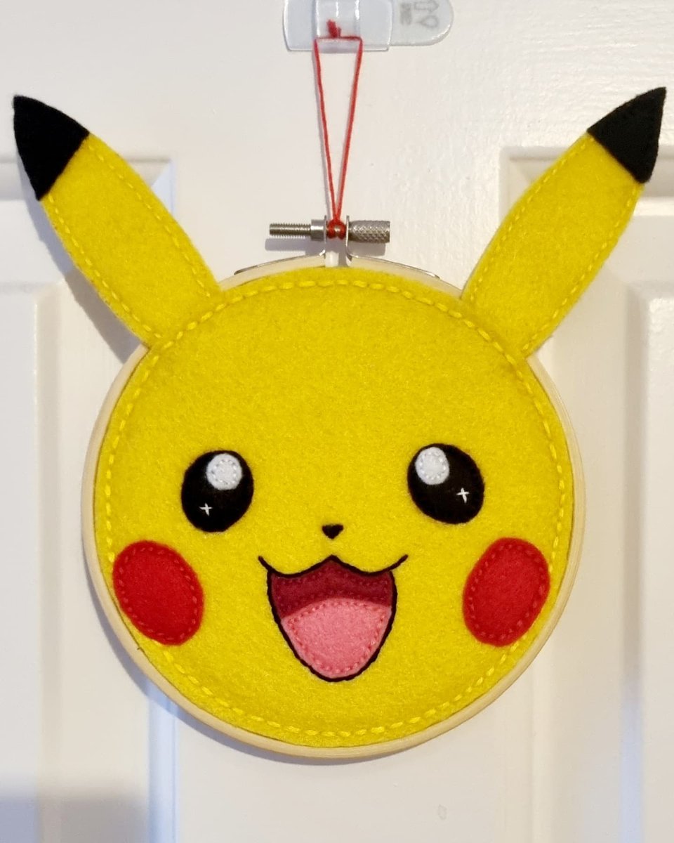 Hobbymum's tweet photo. My recent pokemon felt embroideries. Eevee has a hand felted flower and collar made from wool roving. Had lots of fun making these! #Pokemon #Eevee #Pikachu #Nintendo https://t.co/42teDSJgkC