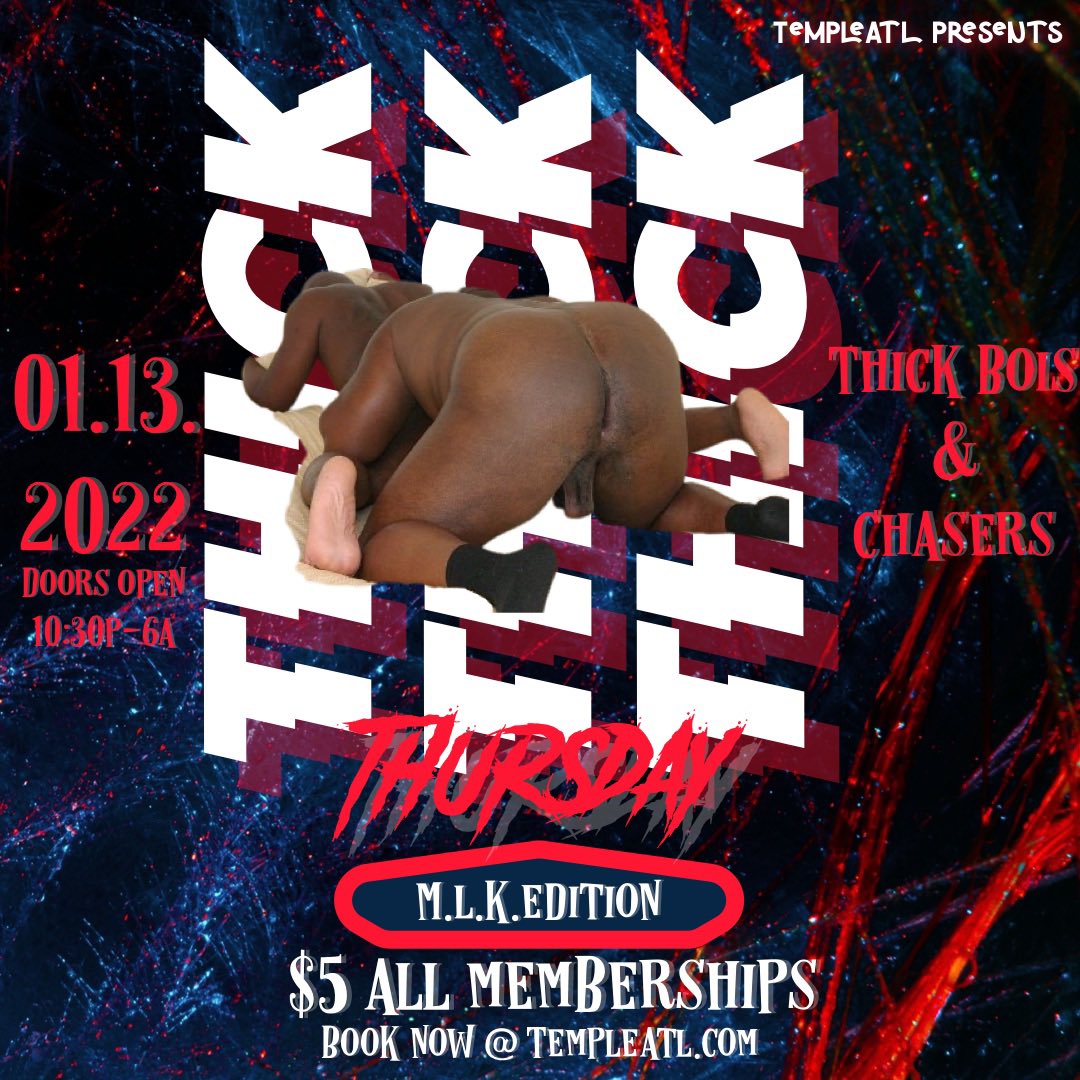 WhisperEnter's tweet photo. Kickoff your MLK FREAKENED W/ another #ThickBoiThursday just for the fluffy full figured fellas out there. All you admirers come show these big Bois some real love!
$5 all member entry
Extended play hours
#mlk #bigboys #thickthighssaveslives #atlmlk #RETWEEET https://t.co/iQnbW6Uq3D