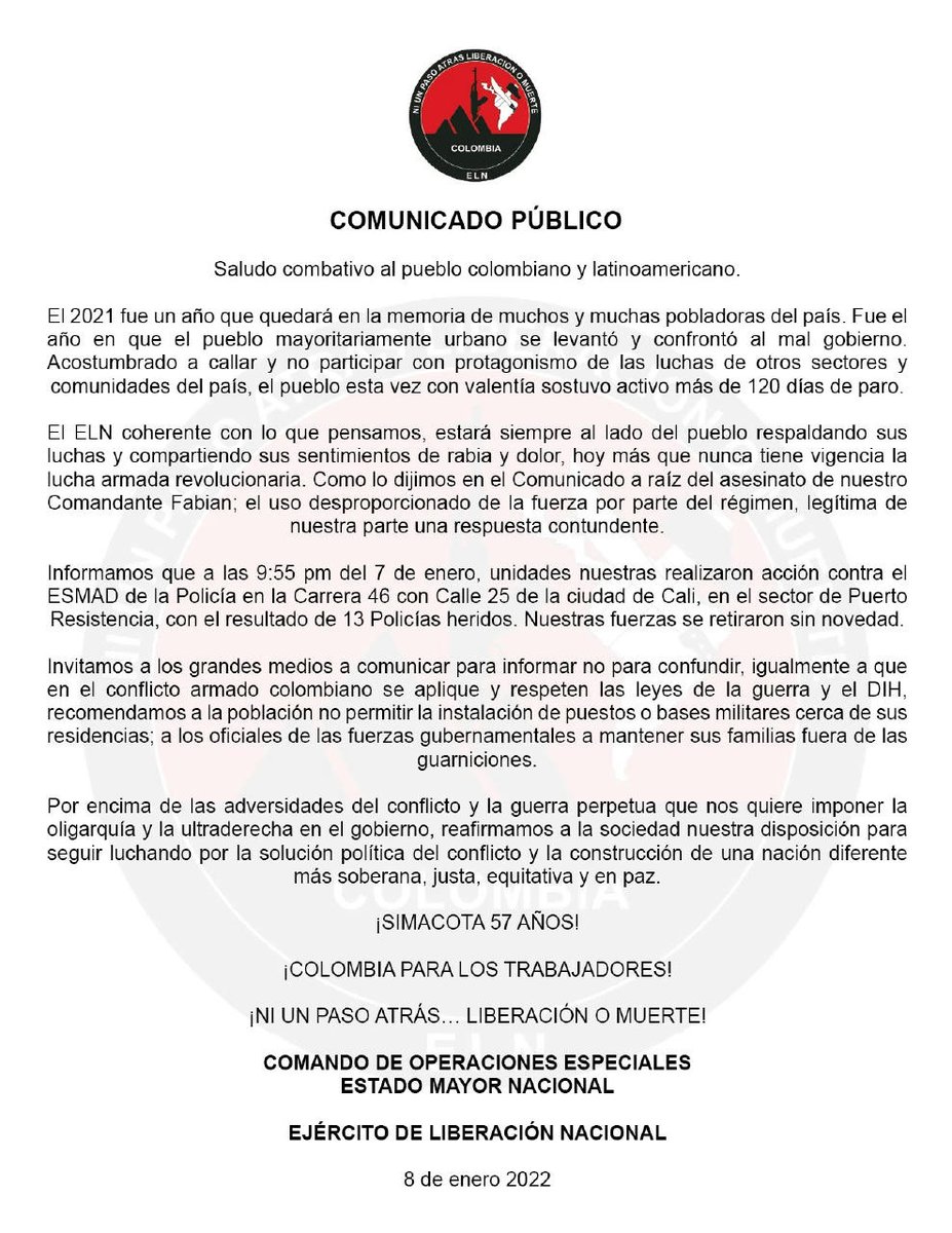 luz_verde_'s tweet photo. El ELN hace justicia en Cali contra el ESMAD, escuadrón de la muerte. Puerto Resistencia firme y combatiente #PoliciaAsesina #ColombiaInsurrecta https://t.co/bOABUcDqXs