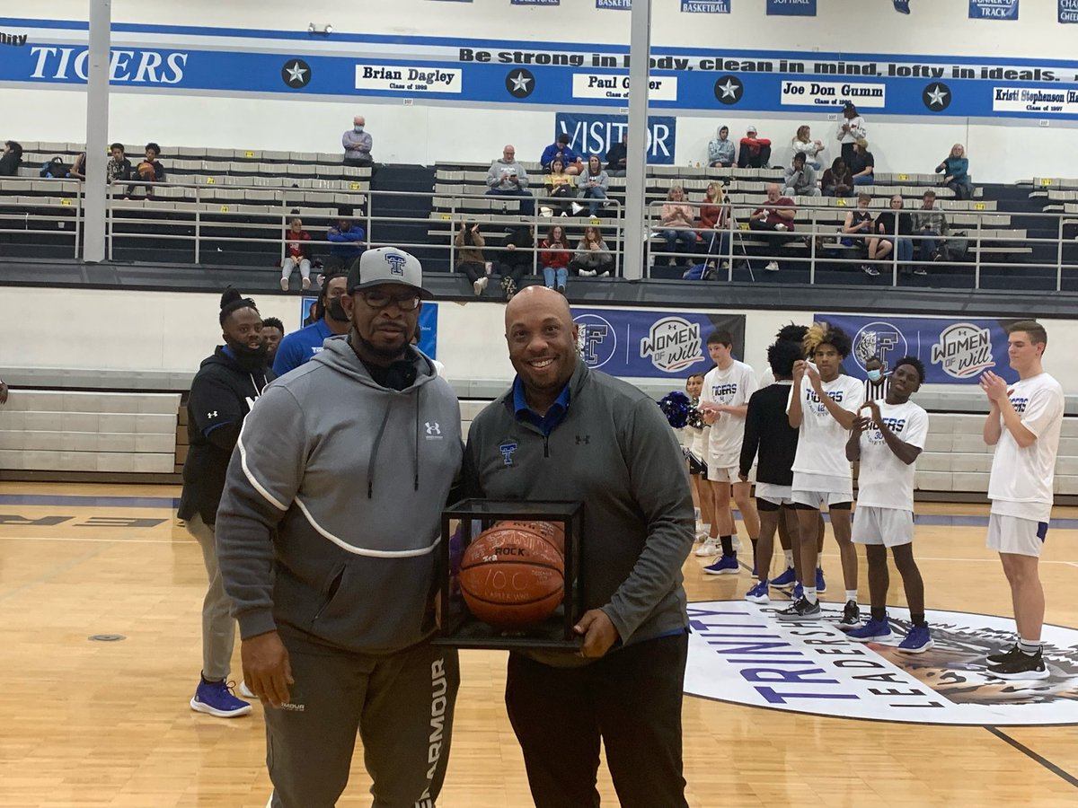 CoachAdrianH's tweet photo. Thank you for Trinity Leadership for the Recognition of my 100th win last night before the game. Thank you to all the players that have played a role in this journey. @TLCH_Hoops https://t.co/ocyg3KC0yc