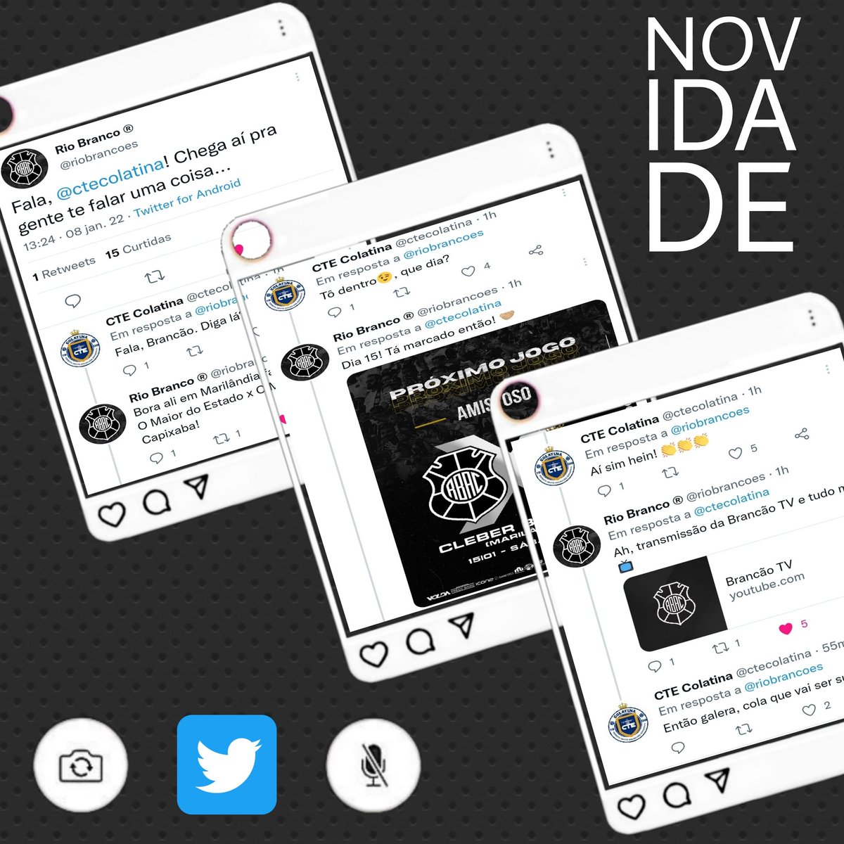 ctecolatina's tweet photo. 🗣 Novidade!

Numa ação conjunta e inovadora via Twitter, @ctecolatina e @riobrancoes anunciaram amistoso na próxima semana em Marilândia! 

#maiordonoroeste #maiordoestado 
#ctecolatina #capapreta 
#parceria #inovação https://t.co/gKDJAHKRVG