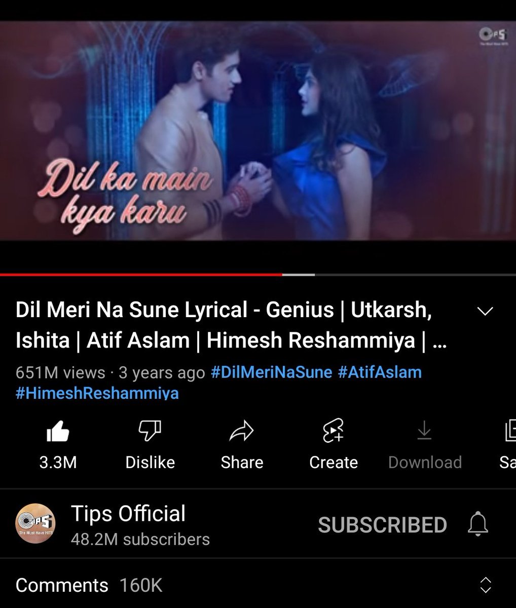 #DilMeriNaSune beats #DilDiyangallan and becomes most liked #AtifAslam song on YouTube with 3.3m likes.

@itsaadee @tipsofficial