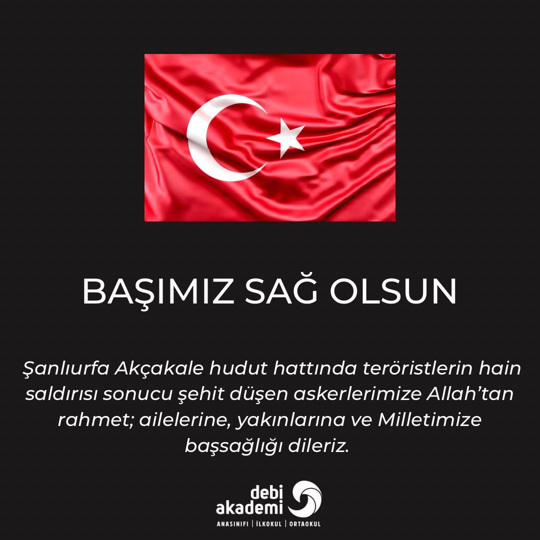 Şehitlerimize Allah’tan rahmet, ailelerine ve yakınlarına sabırlar diliyoruz. 

Milletimizin başı sağolsun…

🇹🇷

#DebiAkademi
#DeğerliBilgi
#ŞehidimizVar
#Şanlıurfa
#Akçakale