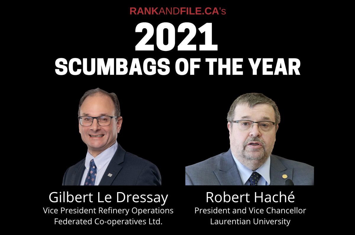 rankandfileca's tweet photo. The votes are in! 2021's Scumbags of the Year have been chosen by @Rankandfileca's readers! Condolences to the losers, but you're all still scumbags!
Check out our write-ups on the winners and our dishonourable mentions!
https://t.co/oNTTO9OpWQ
#canlab #cdnpoli #skpoli #onpoli https://t.co/kEYfXvmYOy