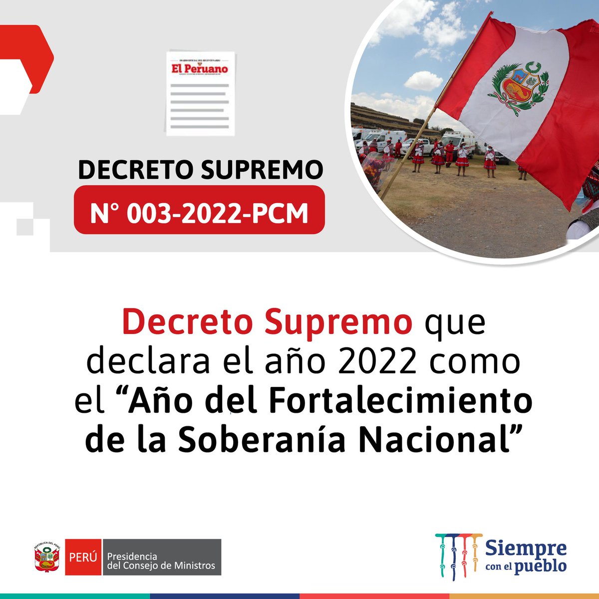 ancash_diresa's tweet photo. 📢 Hoy se publicó en Normas Legales el Decreto Supremo Nº 003-2022-PCM que declara el año 2022 como el “Año del Fortalecimiento de la Soberanía Nacional”.
Revisa los detalles aquí 📰 https://t.co/YhsimIgmQc
FUENTE:PCM https://t.co/fy5nHhL08I