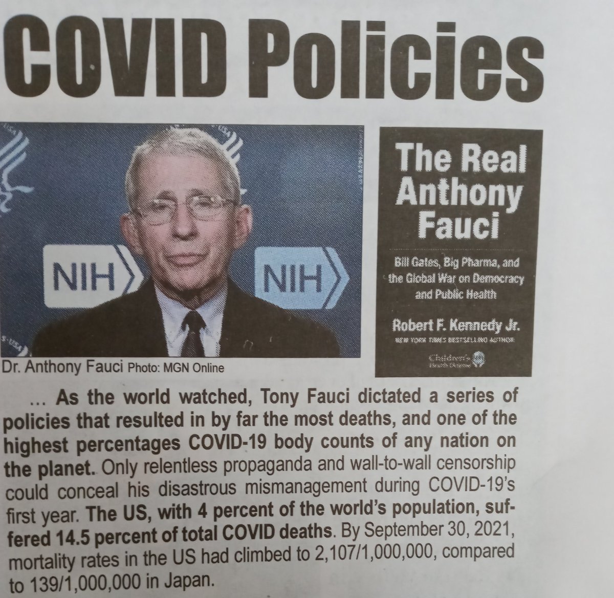 BlackXodus's tweet photo. "As the world watched, Tony Fauci dictated a series of policies that resulted in by far the most deaths, and one of the highest percentages of Covid-19 body counts of any nation on the planet."
Via @TheFinalCall #NOIResearch https://t.co/4VJLjmfjP6
