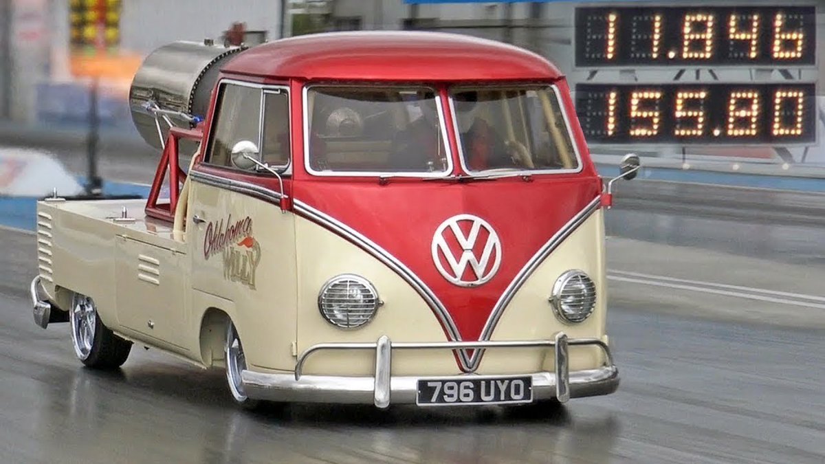 QuirkyRides's tweet photo. Meet the 1958 #VW single cab #pickup #OklahomaWilly #JetBus Not sure what it's got to do with #Oklahoma (or willies) but it's powered by a #RollsRoyce Viper 535 #Jet engine that makes 300mph https://t.co/0YhTpaH31r