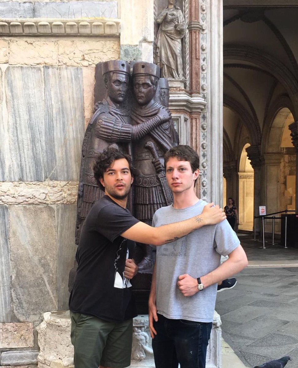 prattinvenice's tweet photo. Happy weekend from @prattinvenice! 💜💜
Alumni Mitch Lemke and Matt Hopen (PiV ‘19) demonstrate the unbreakable bond of imperial unity with the #porphyry fragment of the #Tetrarchs (ca. 308 CE), taken from #Constantinople to #Venice in 1204 CE. https://t.co/RS4XiwOQnP