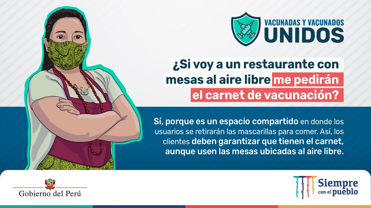 ancash_diresa's tweet photo. Recuerda mostrar siempre tu carnet de vacunación
en espacios cerrados o compartidos con otras
personas. Si aún no tienes tus dosis completas,
 ¿qué esperas para vacunarte? Conoce más en
https://t.co/RXlHMLYpGE
#VacunadasyVacunadosUnidos

FUENTE: PCM https://t.co/aHYwsXVaB9