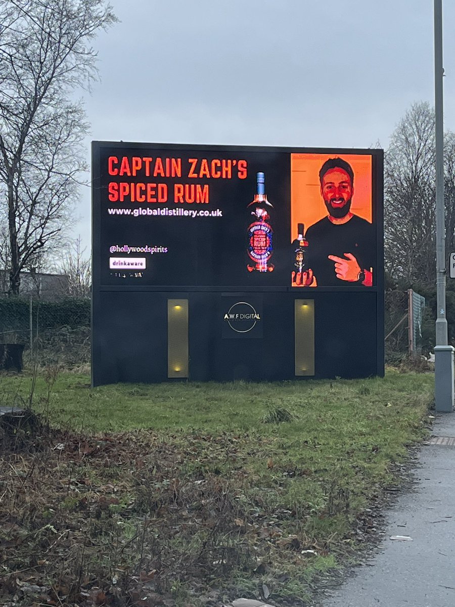 When your driving through Glasgow and see your son has gone digital 🤣 <a href="/HollywoodDrinks/">Hollywood Spirits</a> I see you <a href="/zach_hollywood/">Zach Hollywood</a> 😊🧡🧡 #rum #spicedrum #hollywood #spirits #drinkjanuarydry