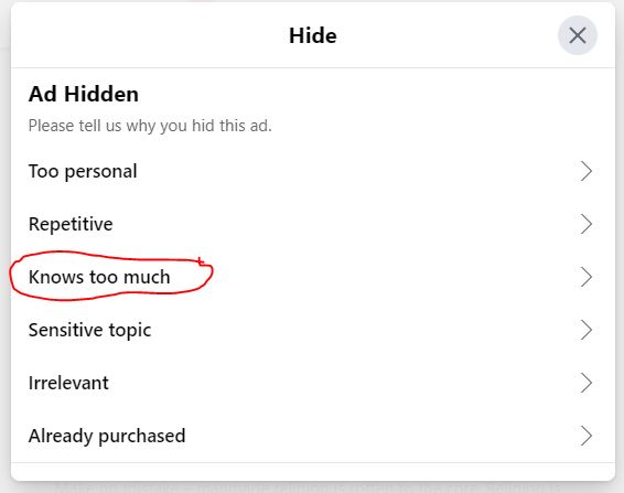 Facebook options for hiding ads😄